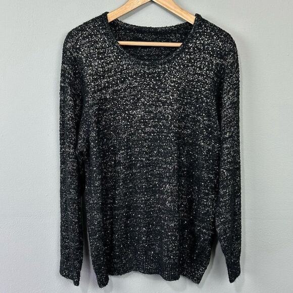 Vintage Embellished‎ Pullover Sweater Est Size L Black Gold Metallic Fuzzy Soft - Picture 1 of 7